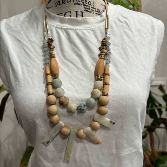 Indian Stone Wood Marble Betsey Statement Chunky Necklace - Picture 8 of 8